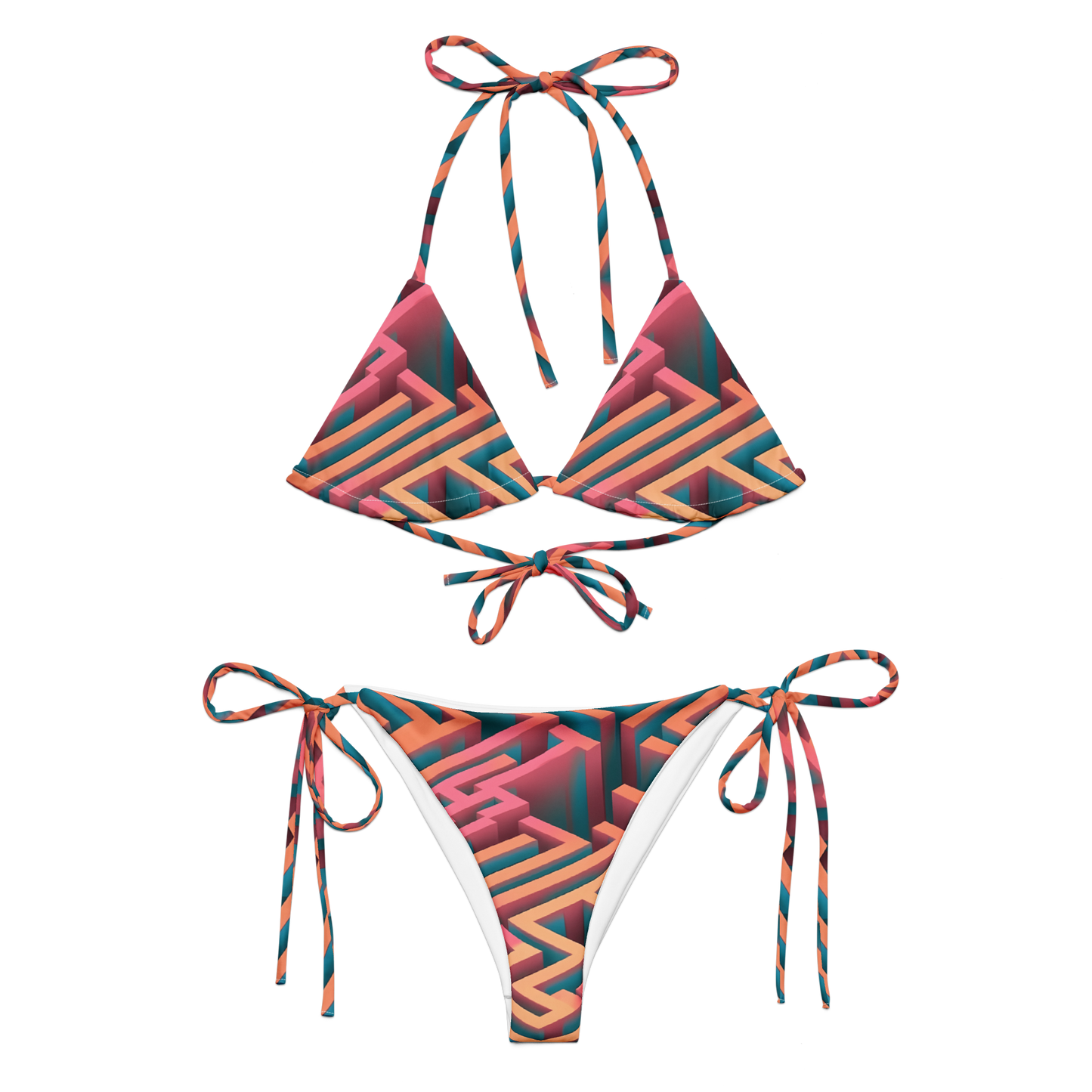 3D Maze Illusion | 3D Patterns | All-Over Print Recycled String Bikini - #1