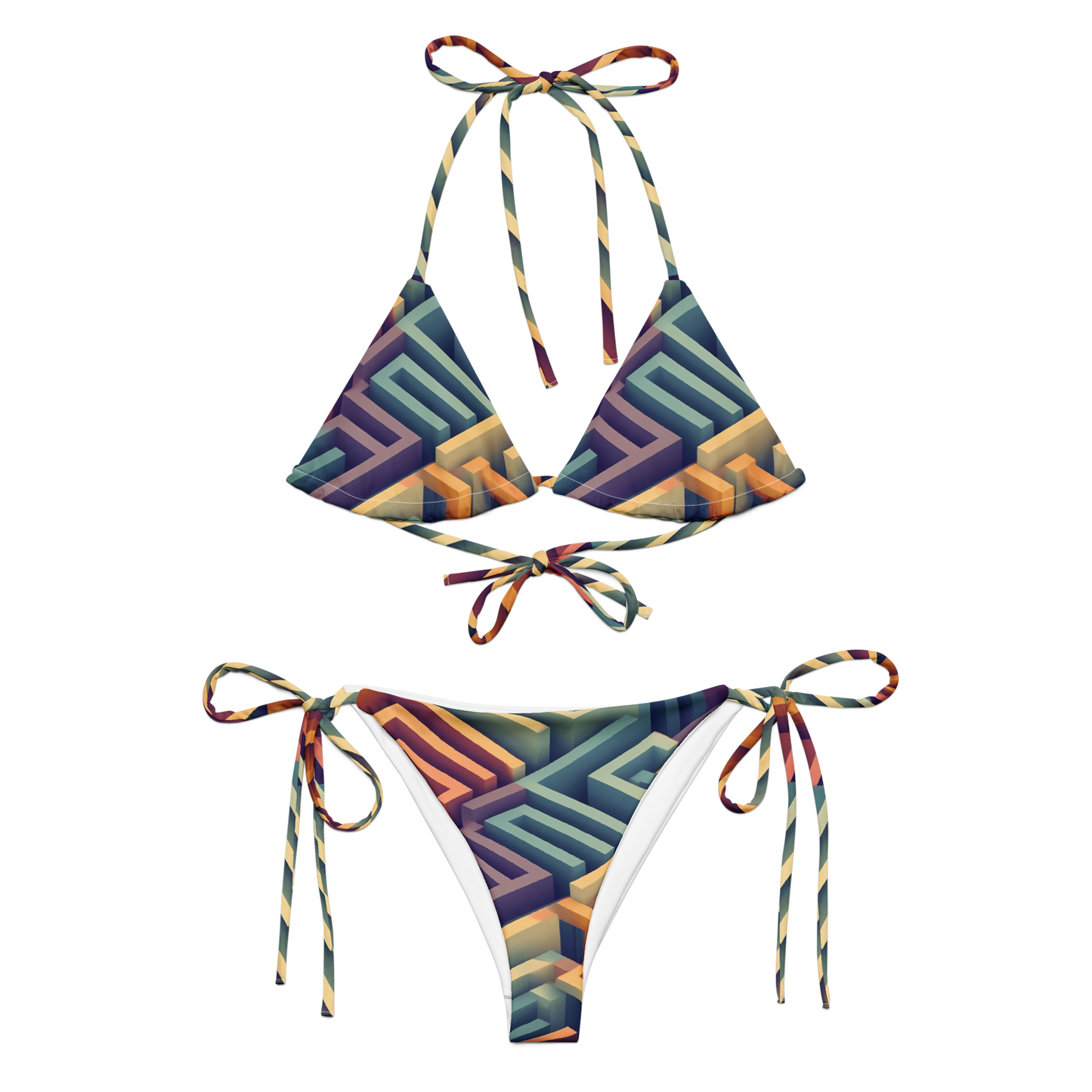 3D Maze Illusion | 3D Patterns | All-Over Print Recycled String Bikini - #3