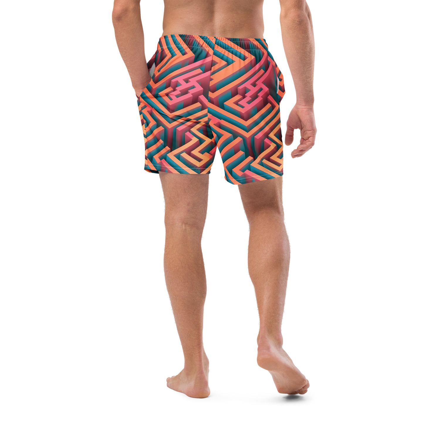 3D Maze Illusion | 3D Patterns | All-Over Print Recycled Swim Trunks - #1