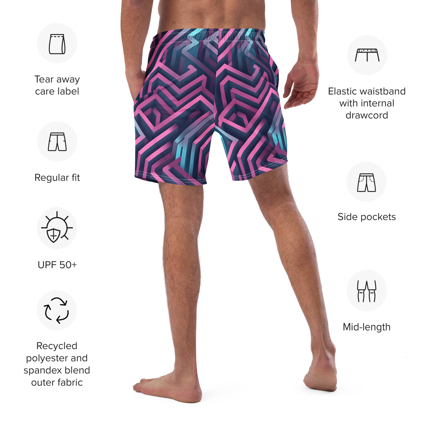 3D Maze Illusion | 3D Patterns | All-Over Print Recycled Swim Trunks - #4