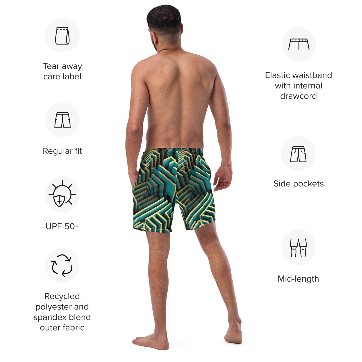 3D Maze Illusion | 3D Patterns | All-Over Print Recycled Swim Trunks - #5