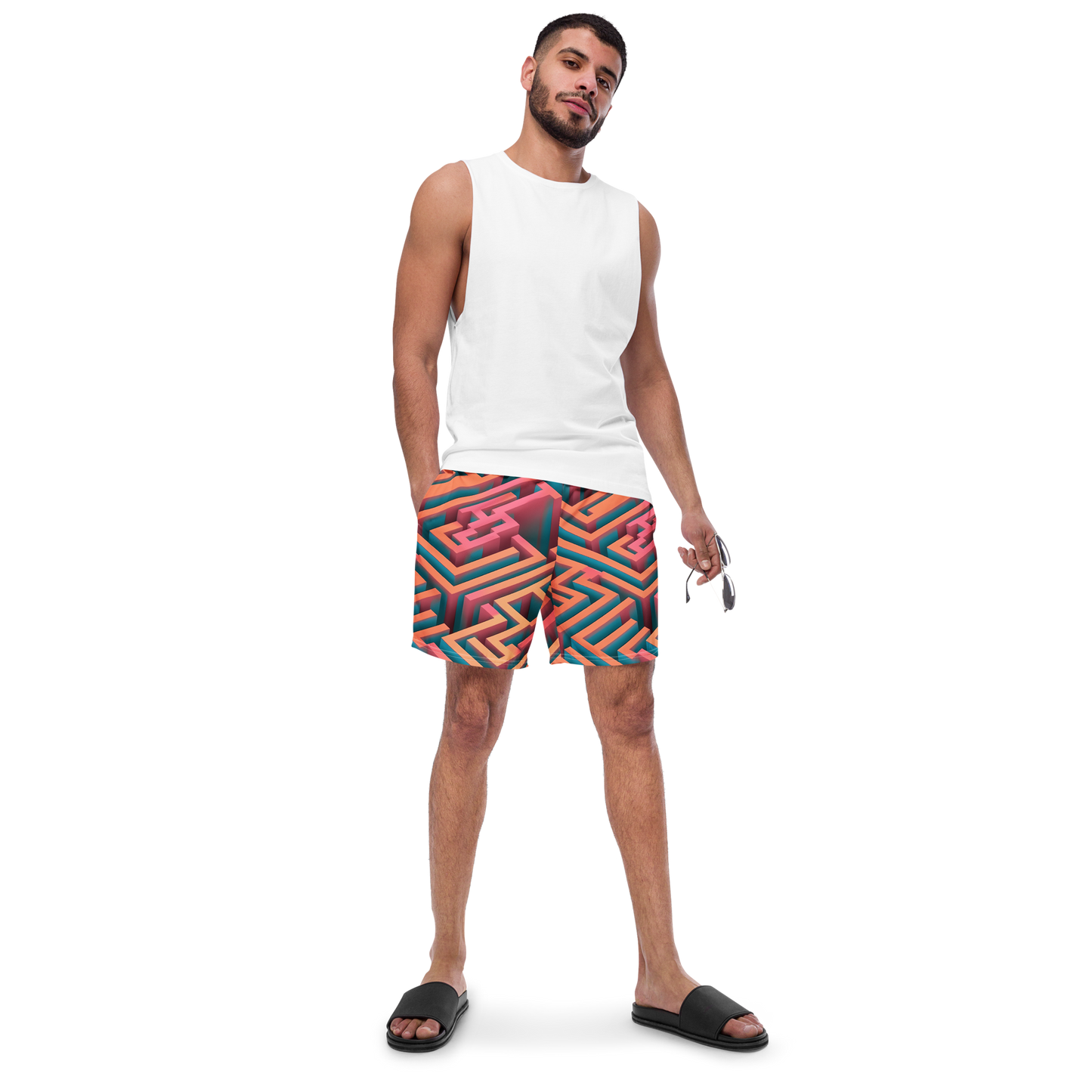 3D Maze Illusion | 3D Patterns | All-Over Print Recycled Swim Trunks - #1