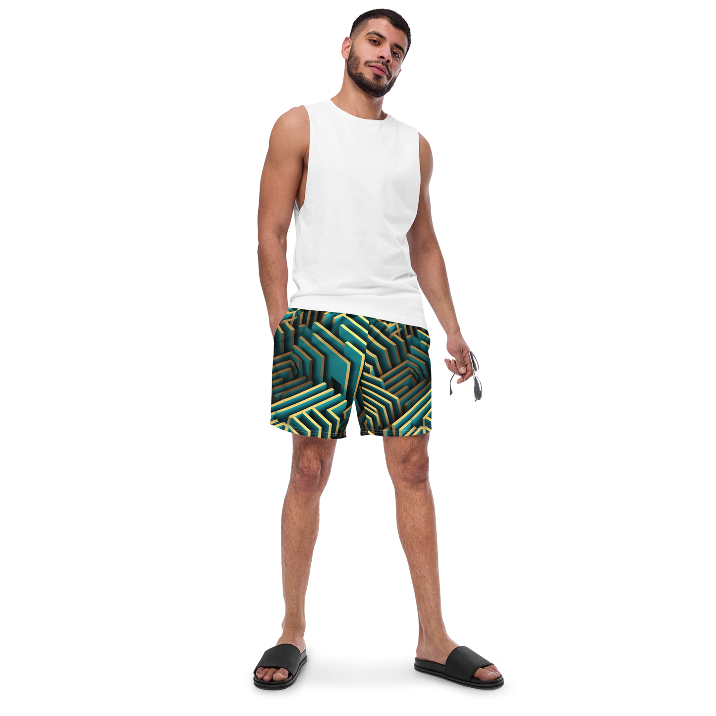 3D Maze Illusion | 3D Patterns | All-Over Print Recycled Swim Trunks - #5