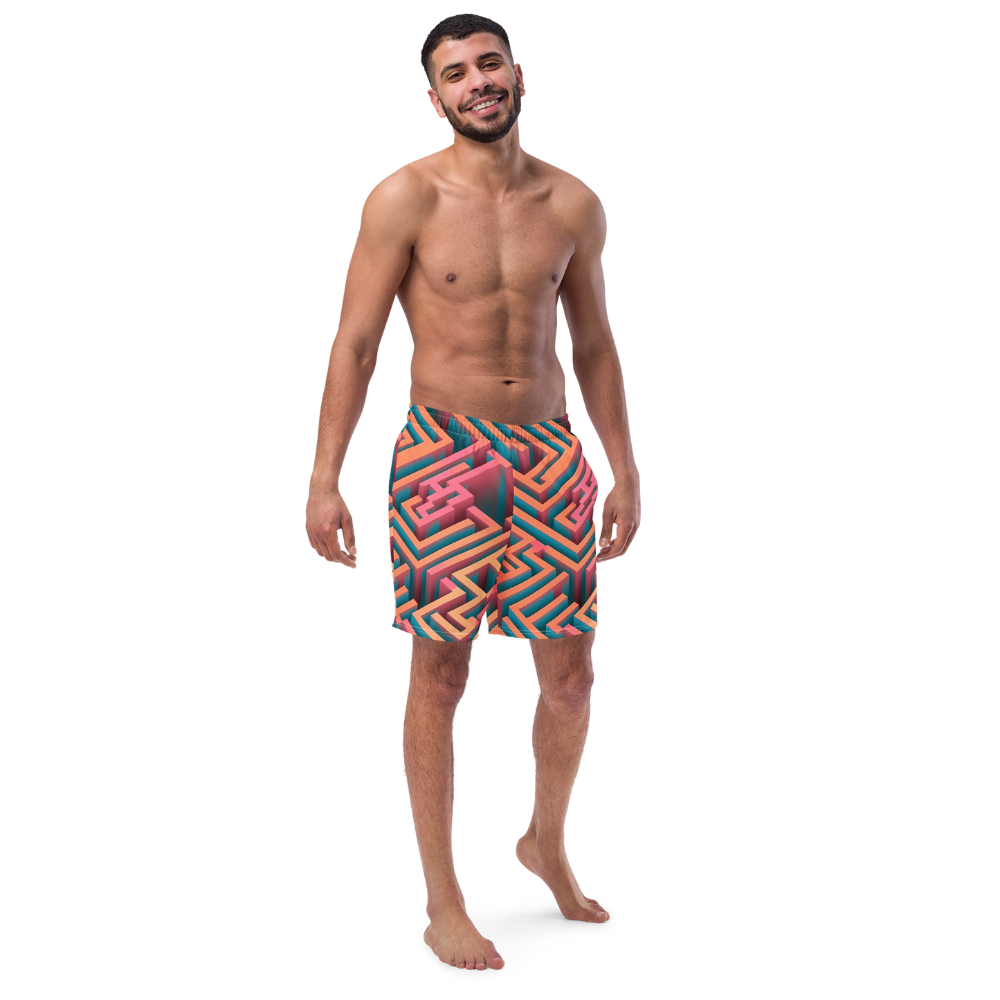 3D Maze Illusion | 3D Patterns | All-Over Print Recycled Swim Trunks - #1