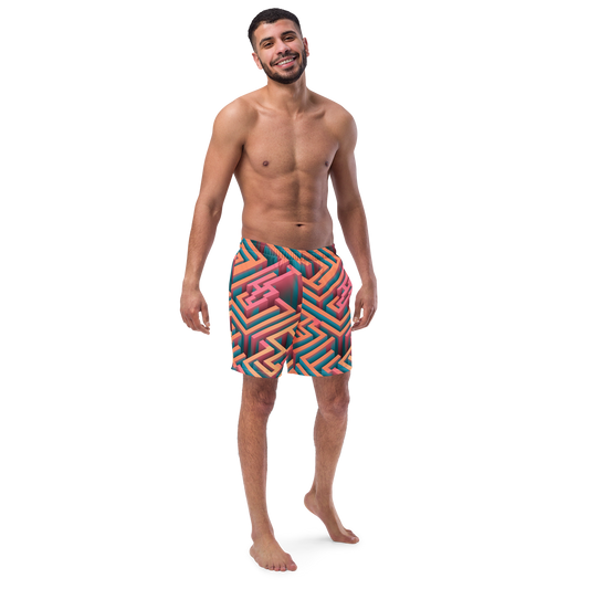 3D Maze Illusion | 3D Patterns | All-Over Print Recycled Swim Trunks - #1