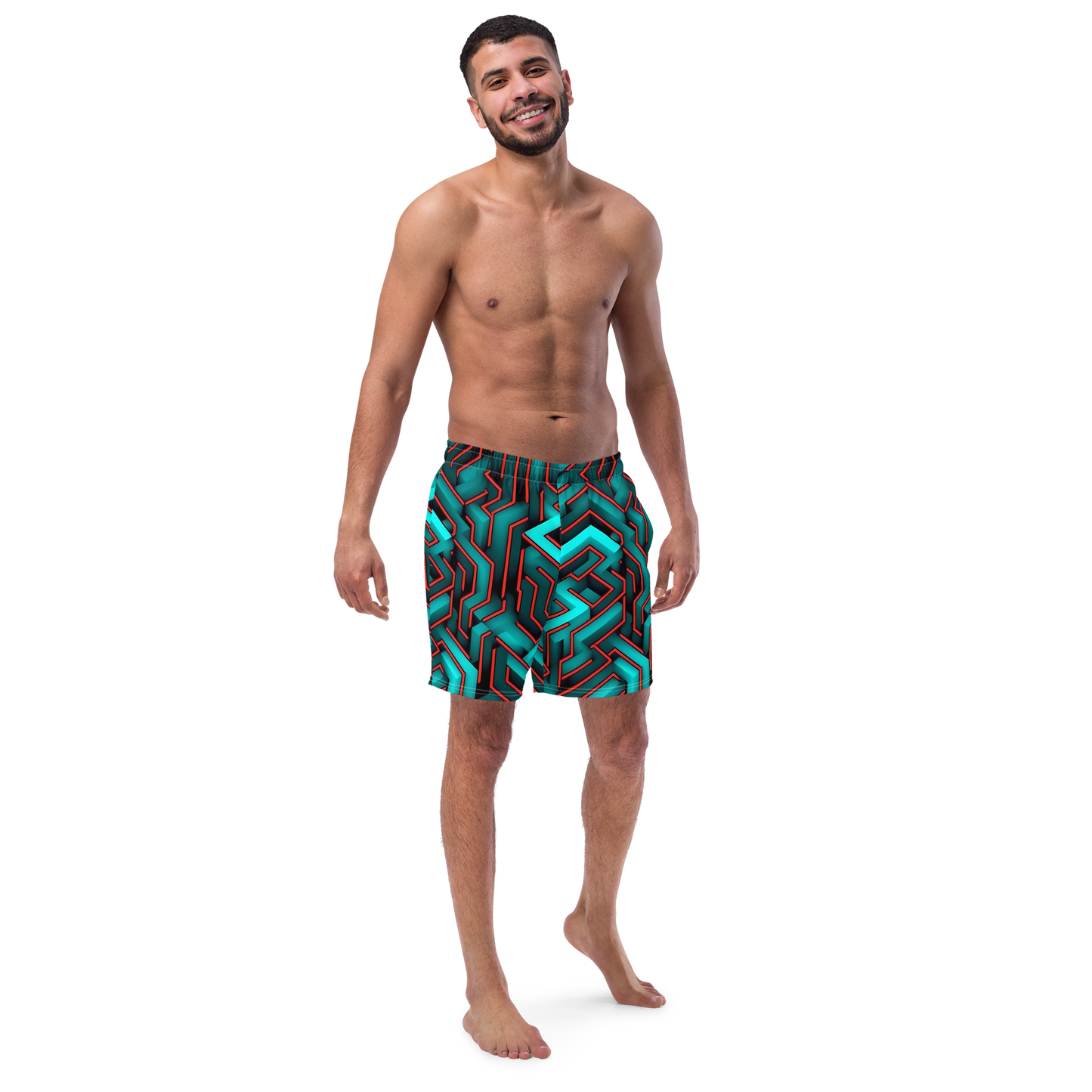 3D Maze Illusion | 3D Patterns | All-Over Print Recycled Swim Trunks - #2