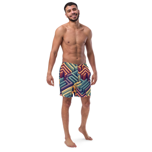 3D Maze Illusion | 3D Patterns | All-Over Print Recycled Swim Trunks - #3