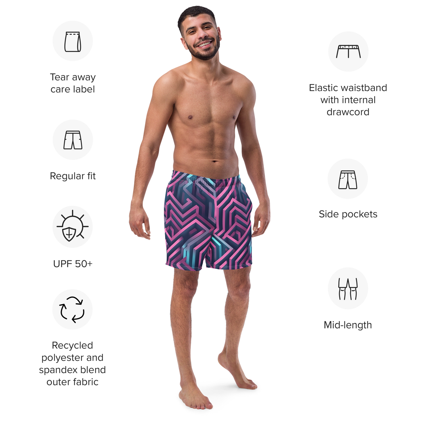 3D Maze Illusion | 3D Patterns | All-Over Print Recycled Swim Trunks - #4