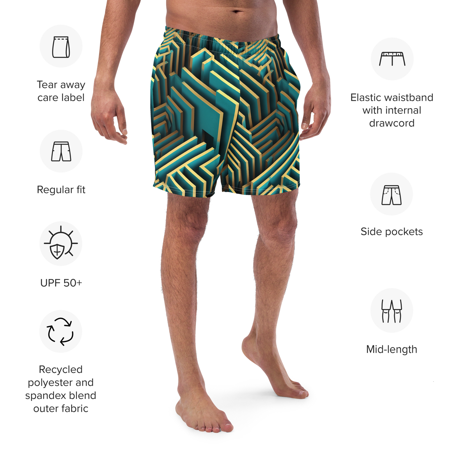 3D Maze Illusion | 3D Patterns | All-Over Print Recycled Swim Trunks - #5