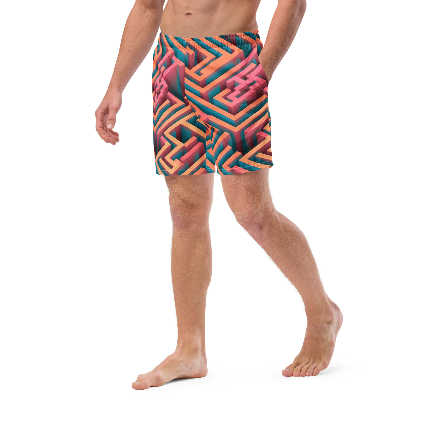 3D Maze Illusion | 3D Patterns | All-Over Print Recycled Swim Trunks - #1