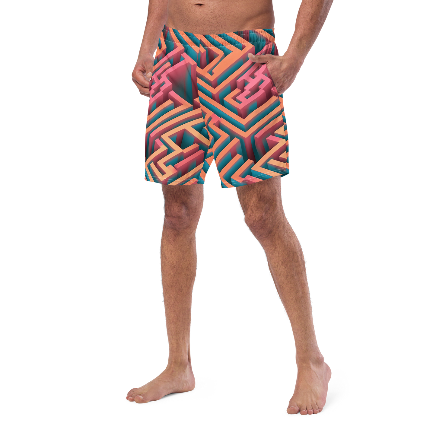 3D Maze Illusion | 3D Patterns | All-Over Print Recycled Swim Trunks - #1