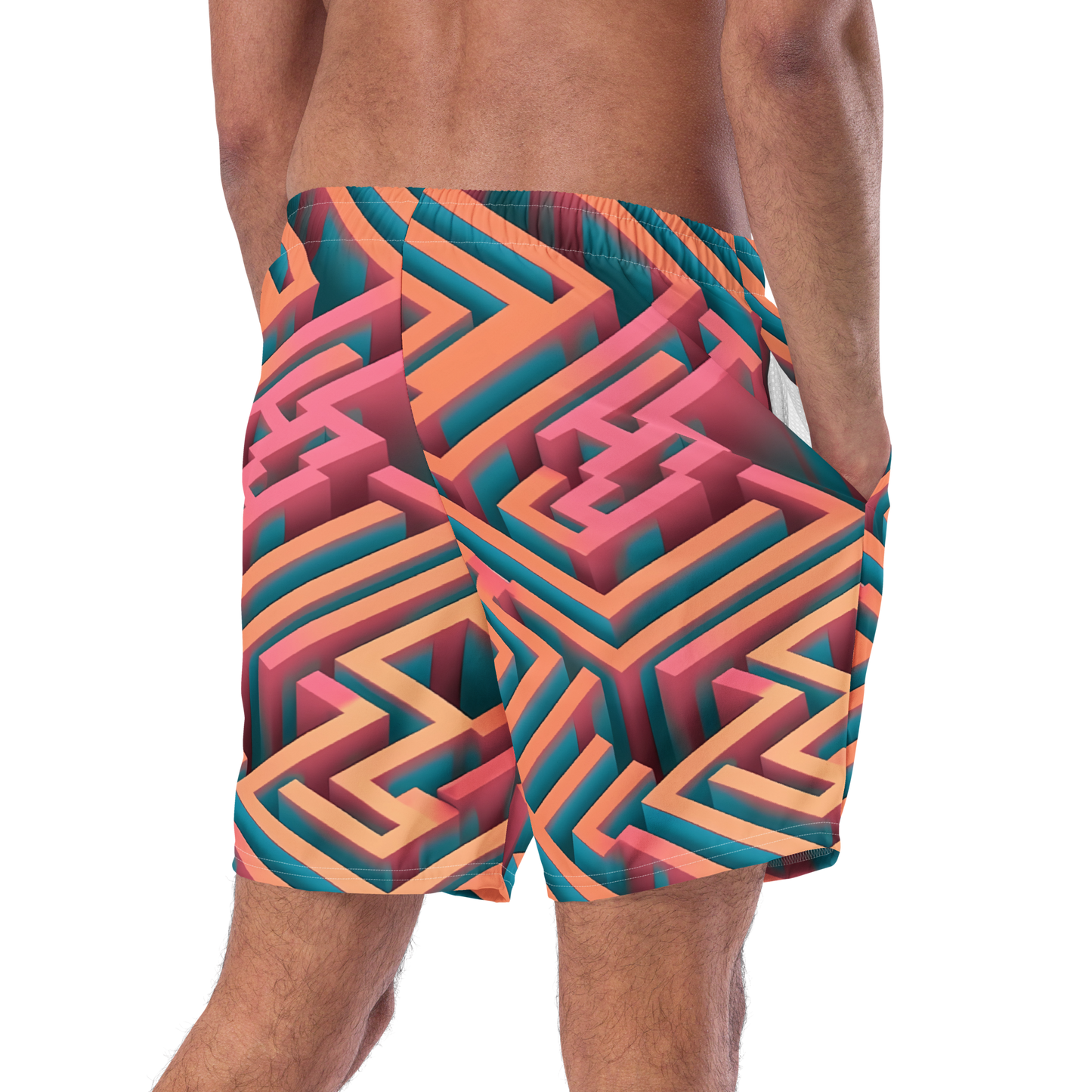 3D Maze Illusion | 3D Patterns | All-Over Print Recycled Swim Trunks - #1