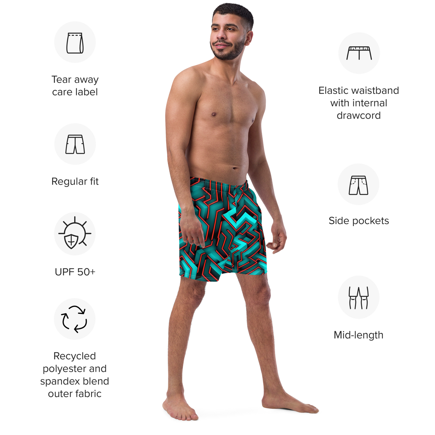 3D Maze Illusion | 3D Patterns | All-Over Print Recycled Swim Trunks - #2