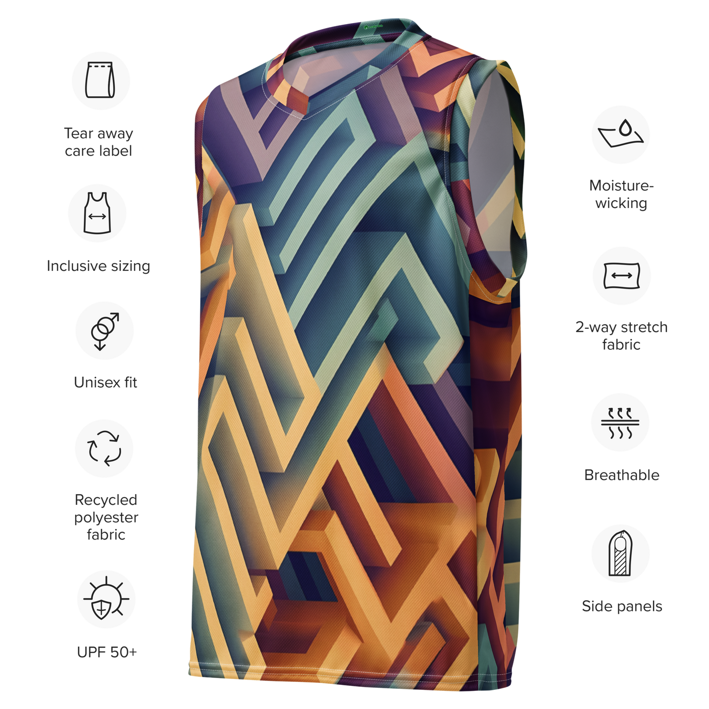 3D Maze Illusion | 3D Patterns | All-Over Print Recycled Unisex Basketball Jersey - #3