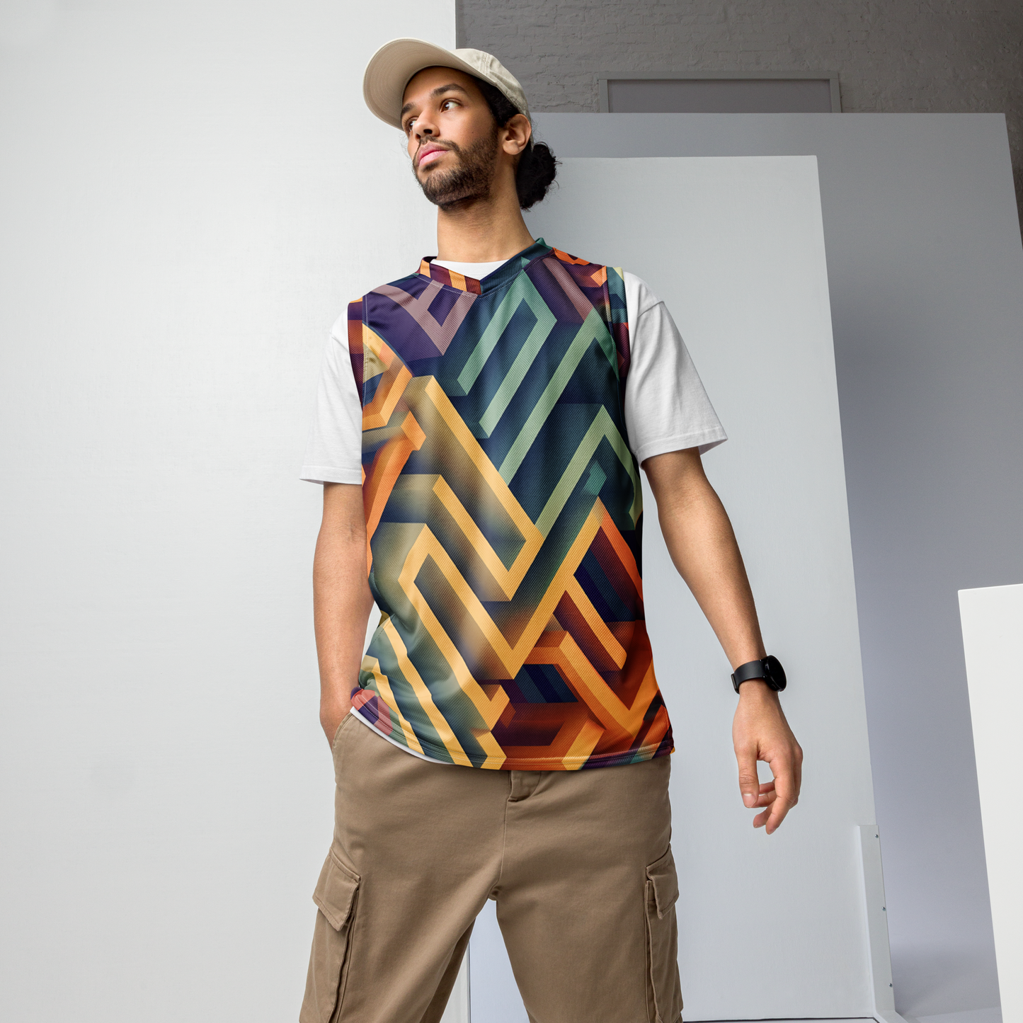 3D Maze Illusion | 3D Patterns | All-Over Print Recycled Unisex Basketball Jersey - #3