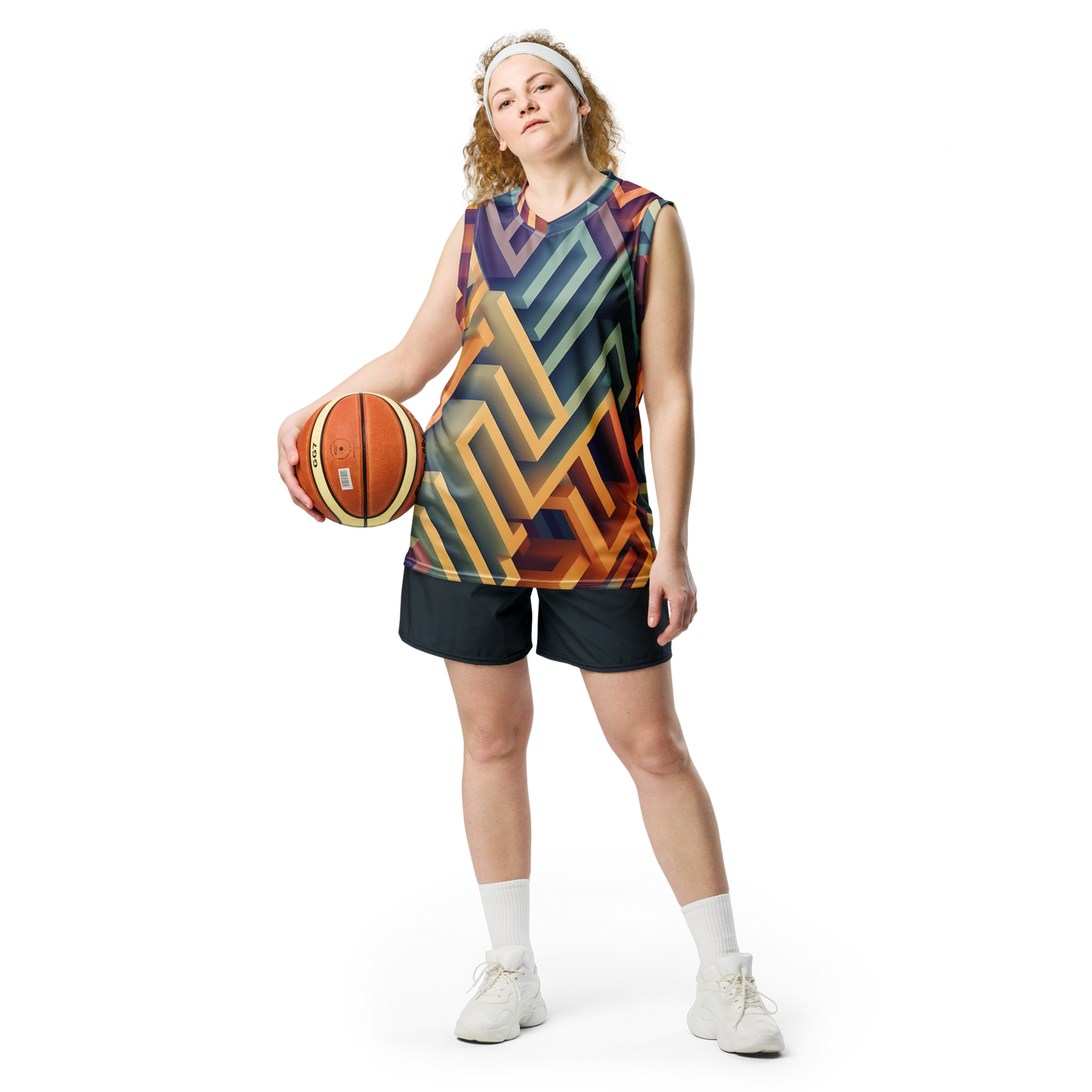 3D Maze Illusion | 3D Patterns | All-Over Print Recycled Unisex Basketball Jersey - #3