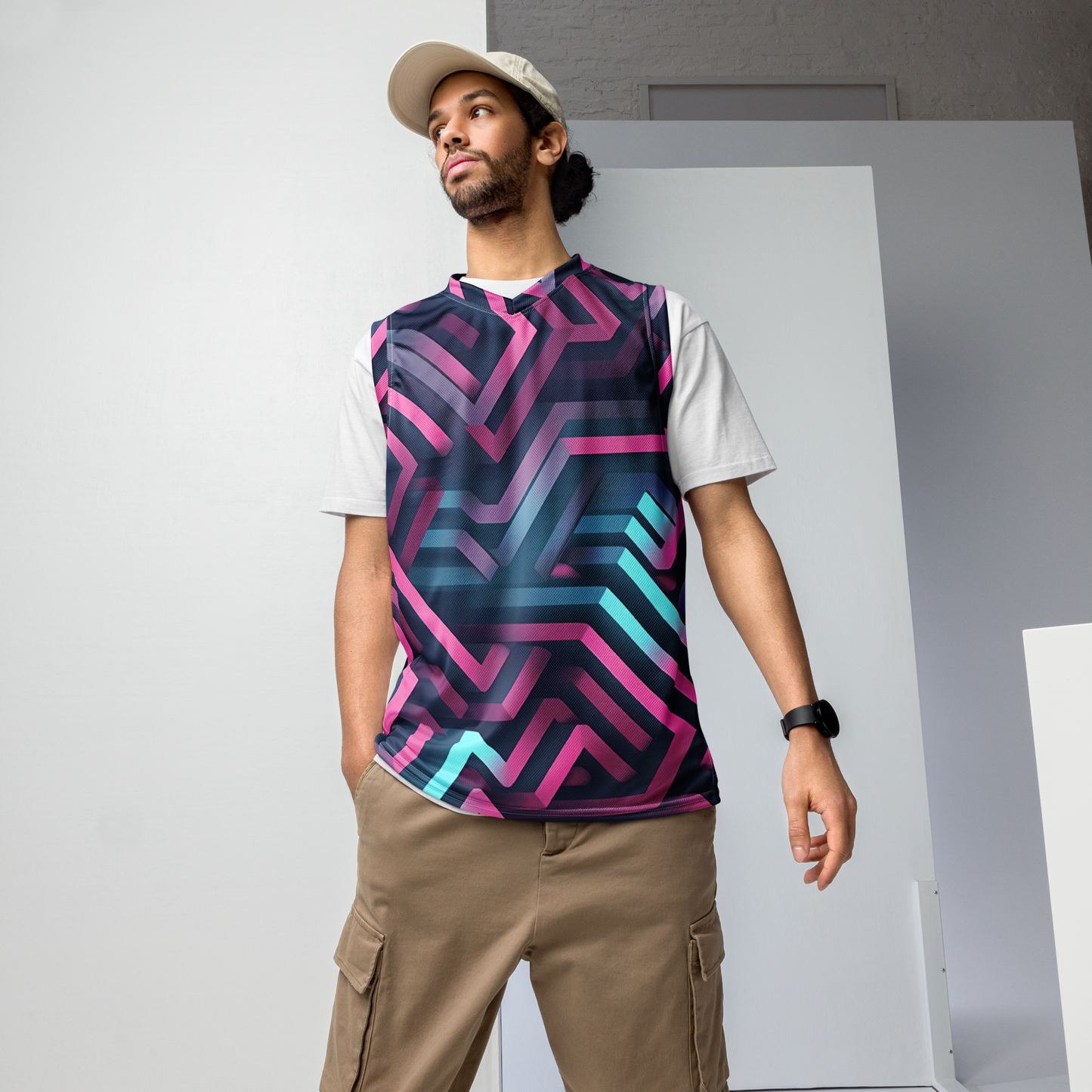 3D Maze Illusion | 3D Patterns | All-Over Print Recycled Unisex Basketball Jersey - #4