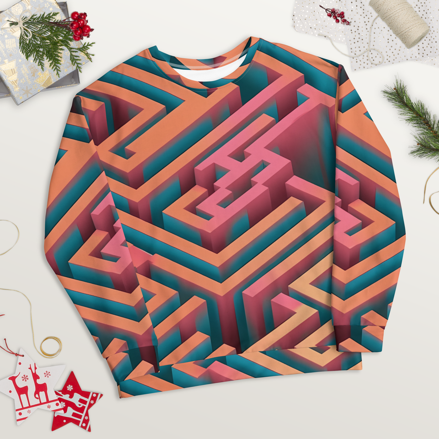 3D Maze Illusion | 3D Patterns | All-Over Print Unisex Sweatshirt - #1