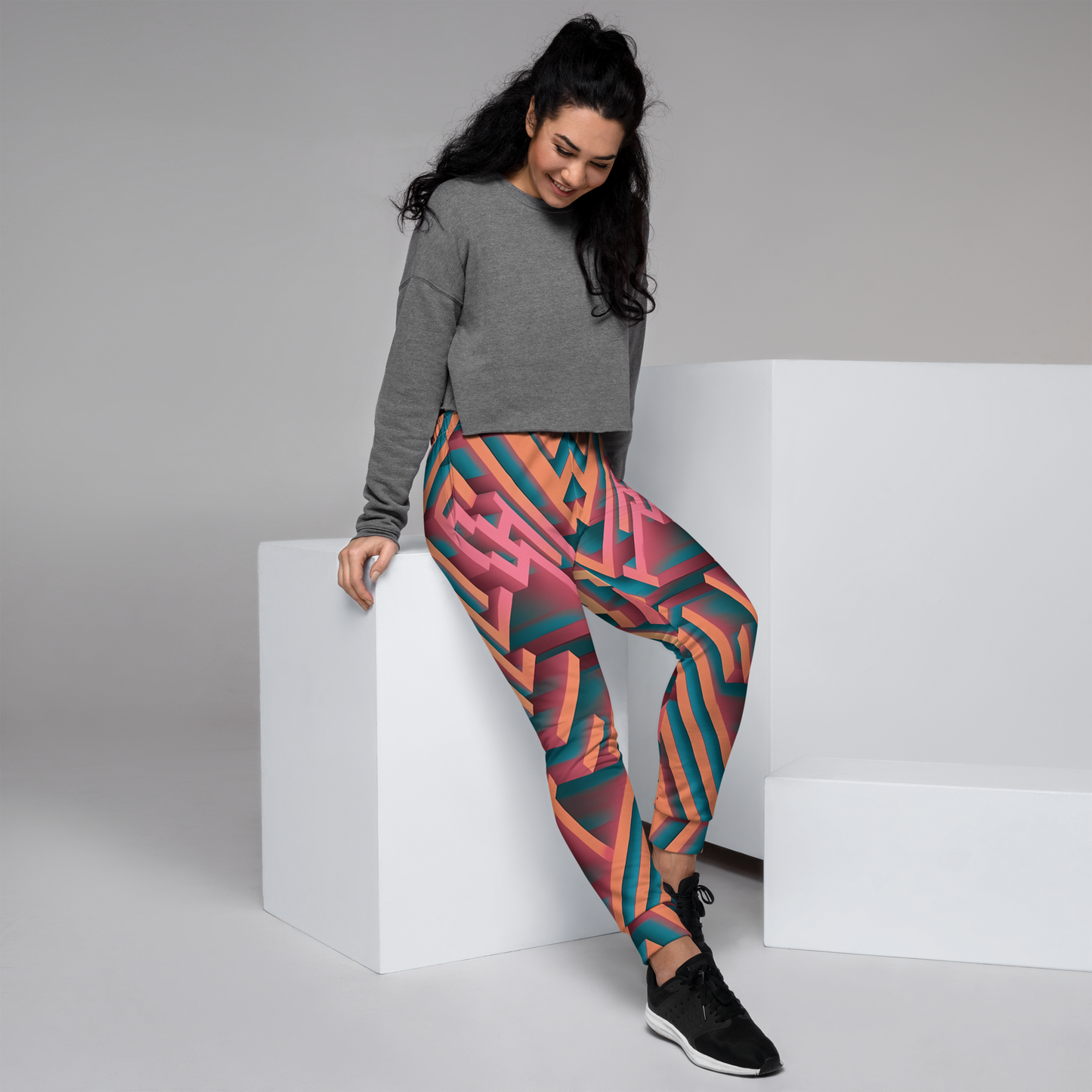 3D Maze Illusion | 3D Patterns | All-Over Print Women's Joggers - #1