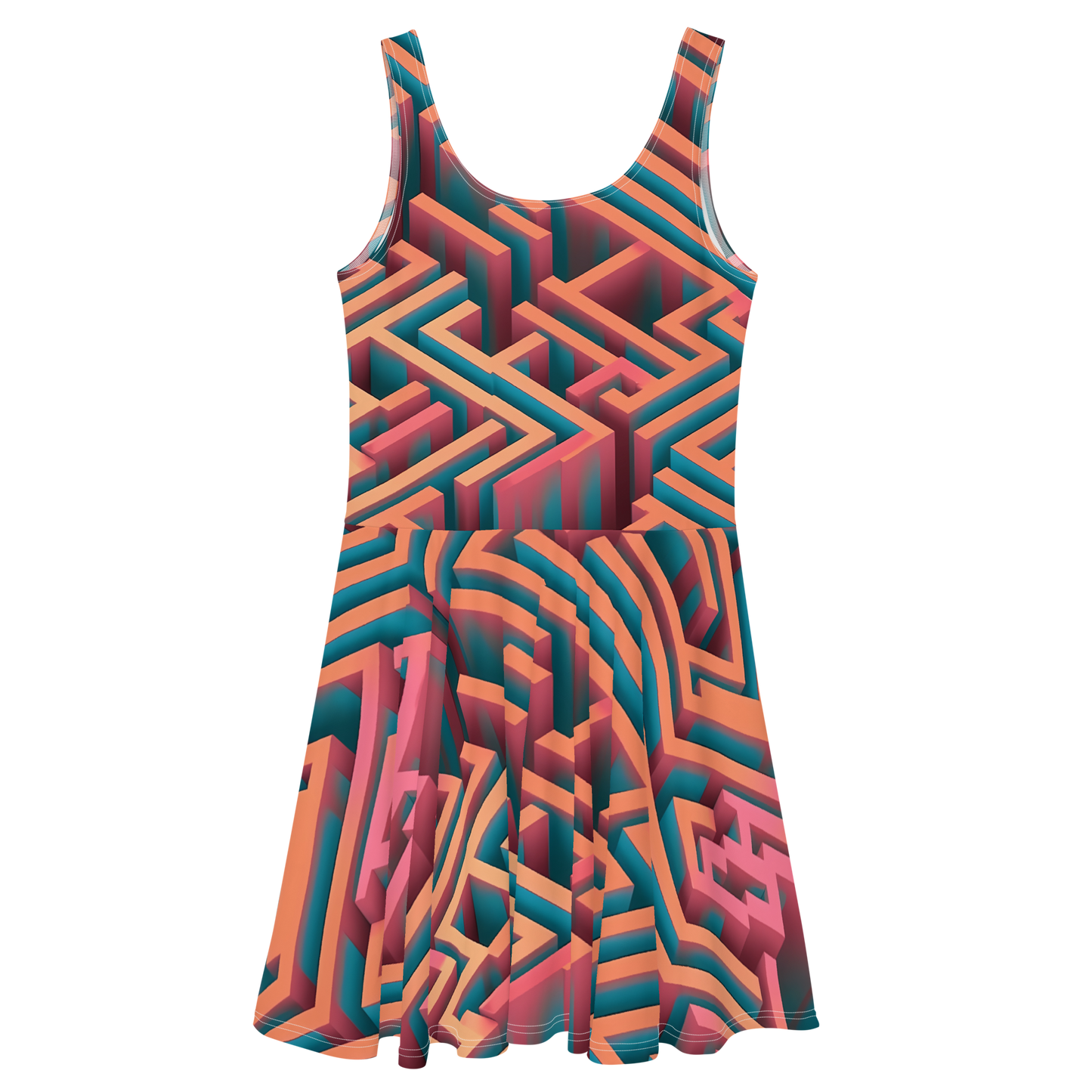 3D Maze Illusion | 3D Patterns | All-Over Print Skater Dress - #1