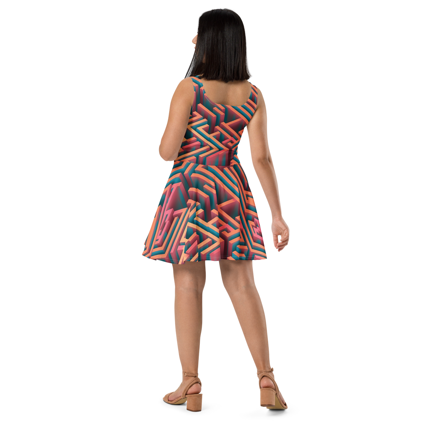 3D Maze Illusion | 3D Patterns | All-Over Print Skater Dress - #1