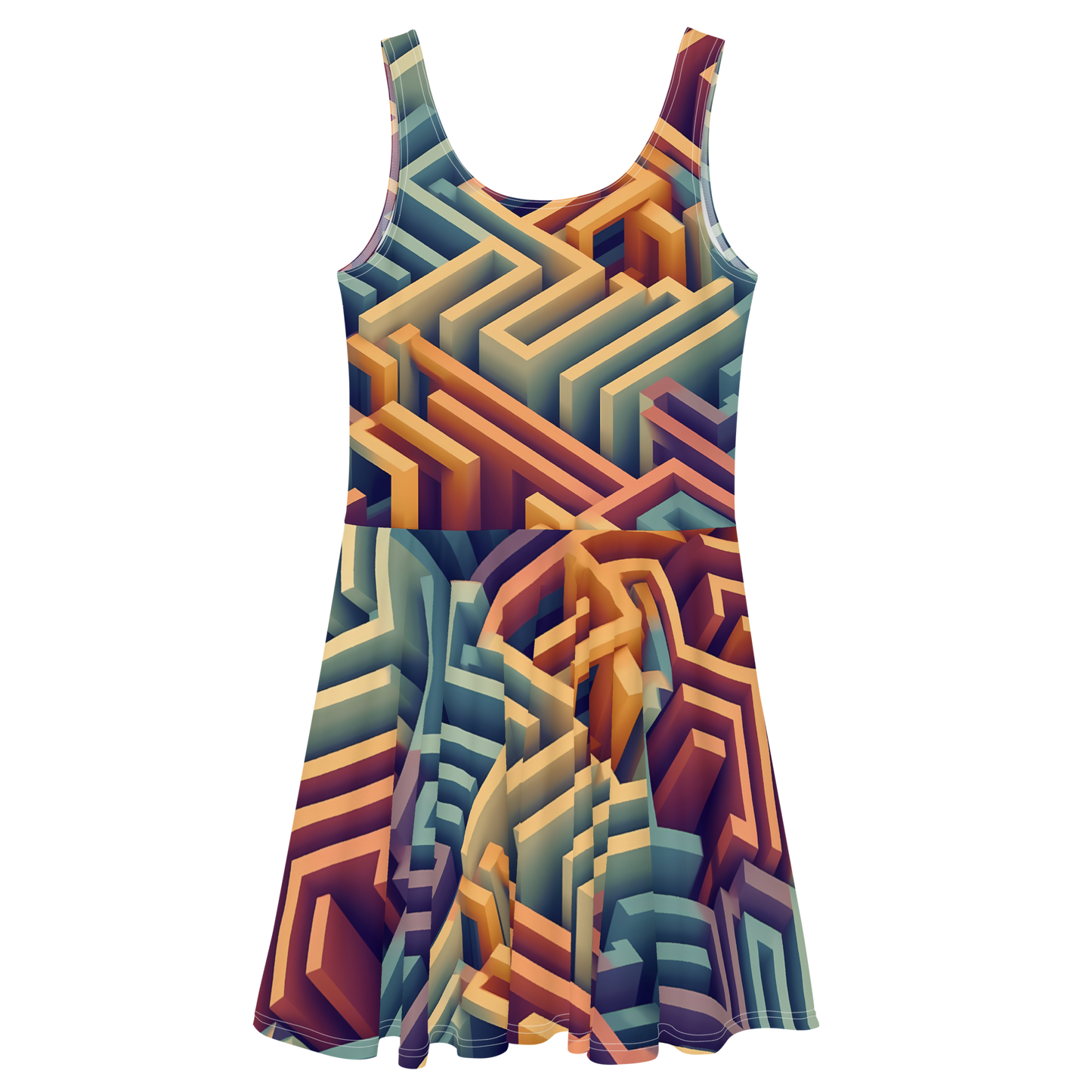 3D Maze Illusion | 3D Patterns | All-Over Print Skater Dress - #3