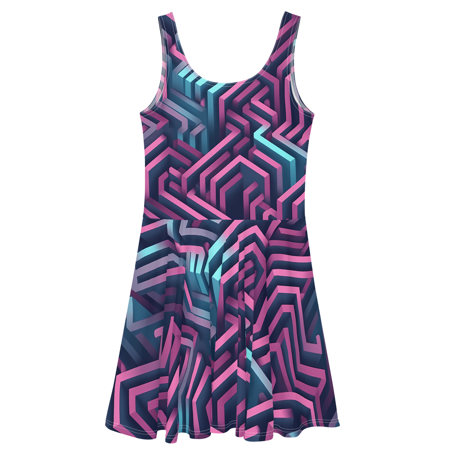 3D Maze Illusion | 3D Patterns | All-Over Print Skater Dress - #4