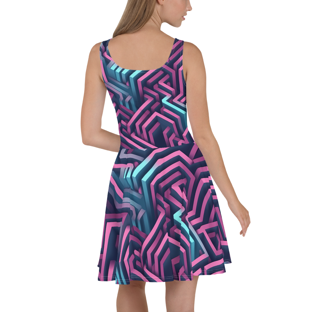 3D Maze Illusion | 3D Patterns | All-Over Print Skater Dress - #4