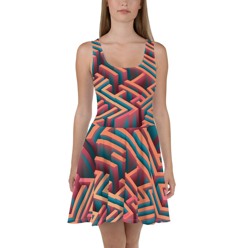 3D Maze Illusion | 3D Patterns | All-Over Print Skater Dress - #1