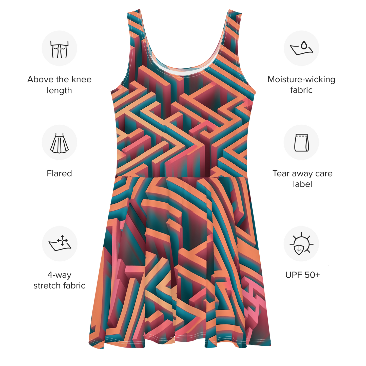 3D Maze Illusion | 3D Patterns | All-Over Print Skater Dress - #1