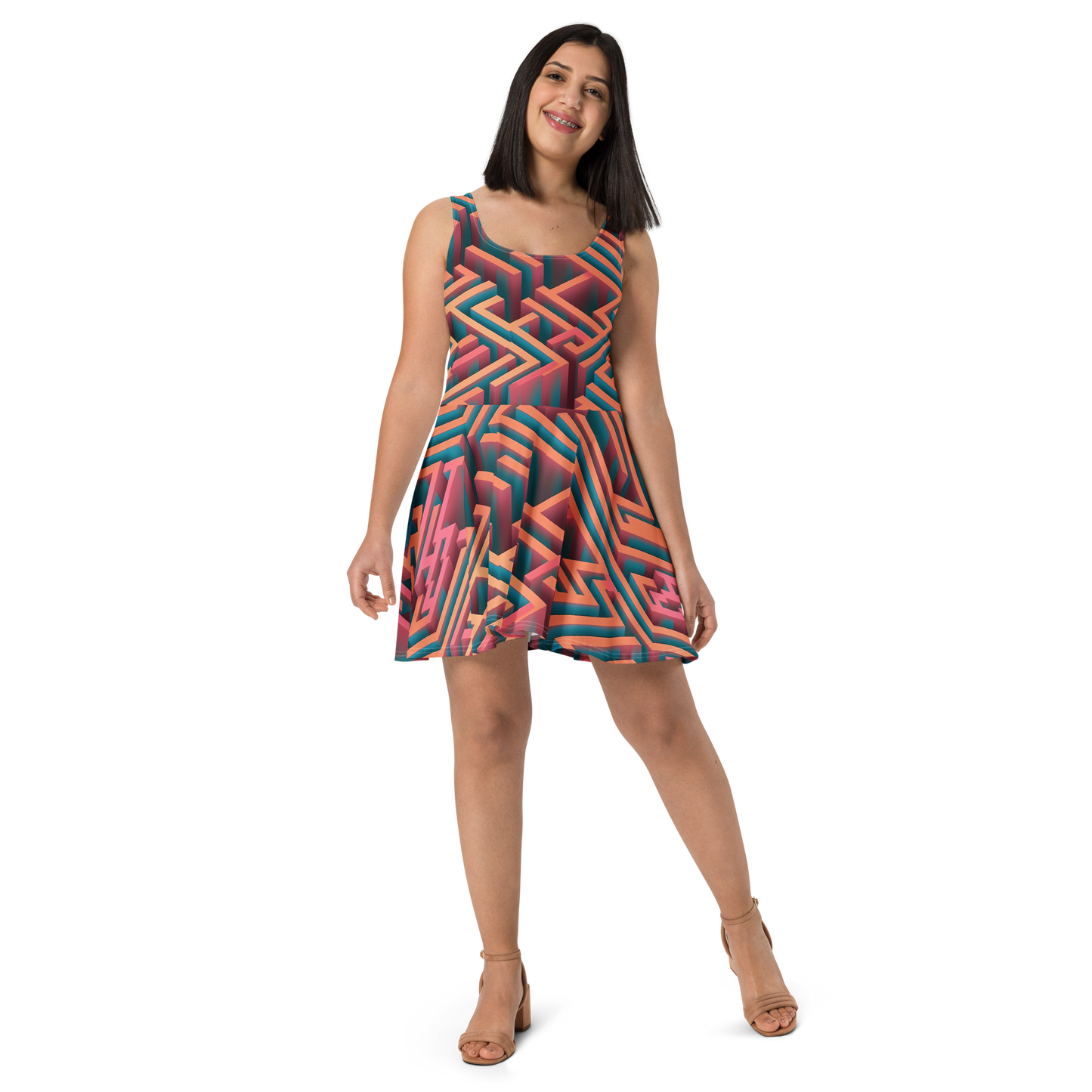 3D Maze Illusion | 3D Patterns | All-Over Print Skater Dress - #1