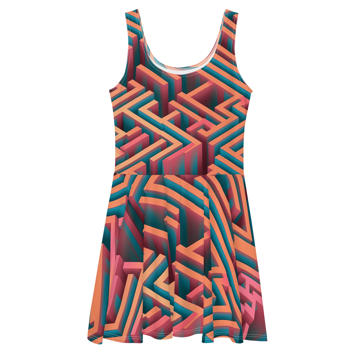 3D Maze Illusion | 3D Patterns | All-Over Print Skater Dress - #1