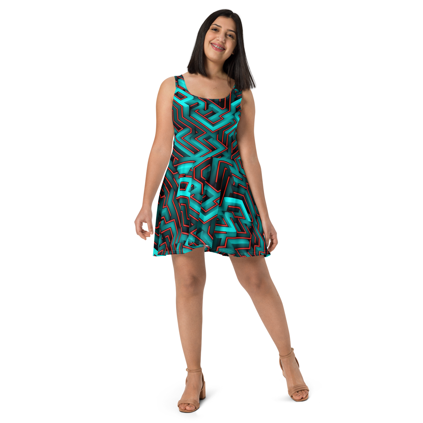 3D Maze Illusion | 3D Patterns | All-Over Print Skater Dress - #2