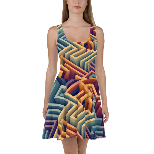 3D Maze Illusion | 3D Patterns | All-Over Print Skater Dress - #3