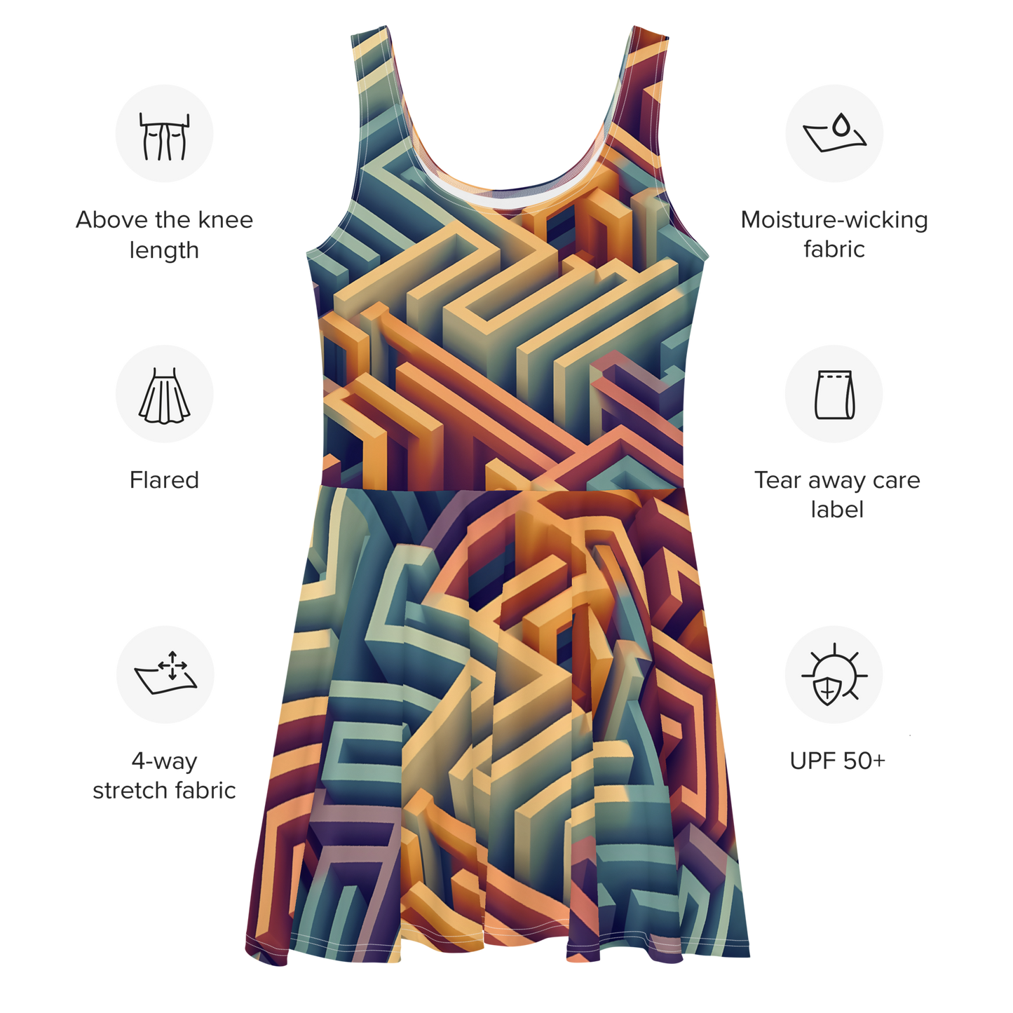 3D Maze Illusion | 3D Patterns | All-Over Print Skater Dress - #3