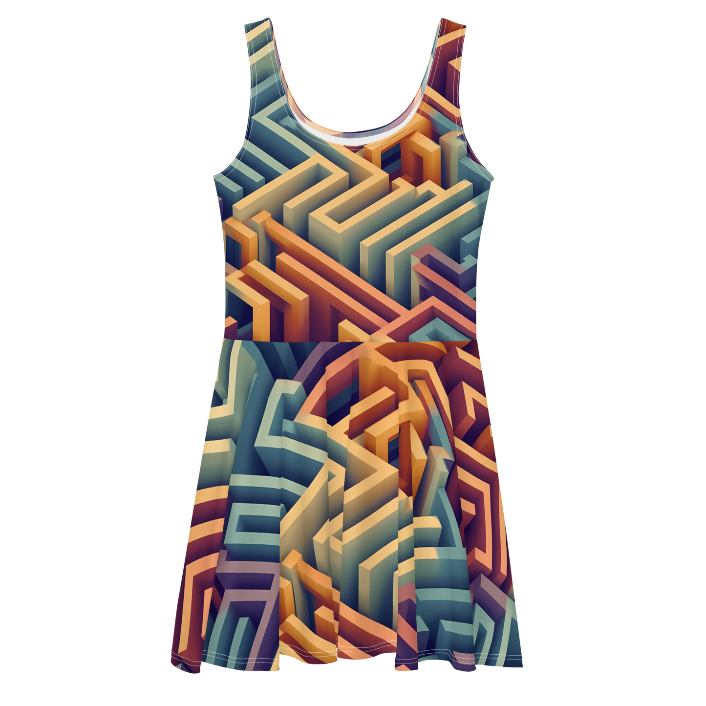 3D Maze Illusion | 3D Patterns | All-Over Print Skater Dress - #3