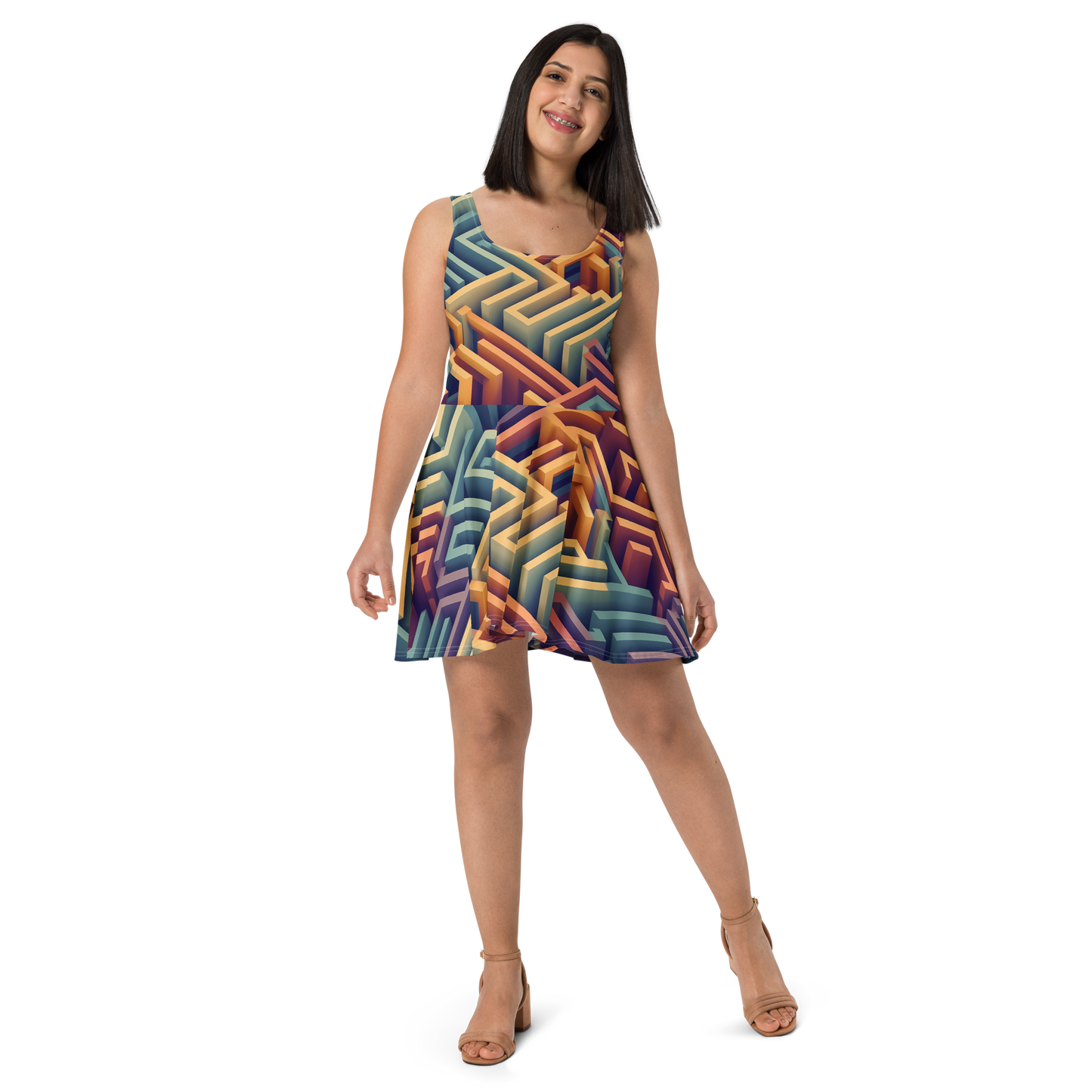 3D Maze Illusion | 3D Patterns | All-Over Print Skater Dress - #3