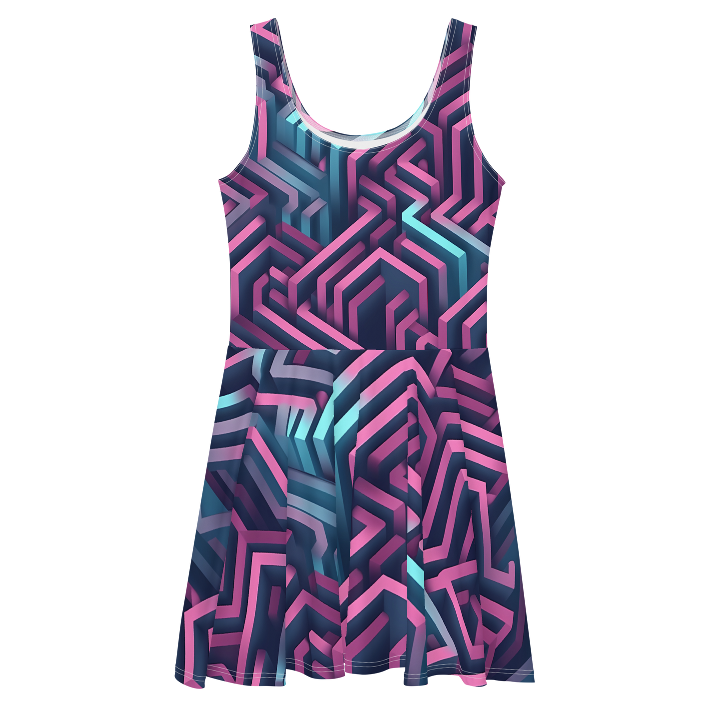 3D Maze Illusion | 3D Patterns | All-Over Print Skater Dress - #4