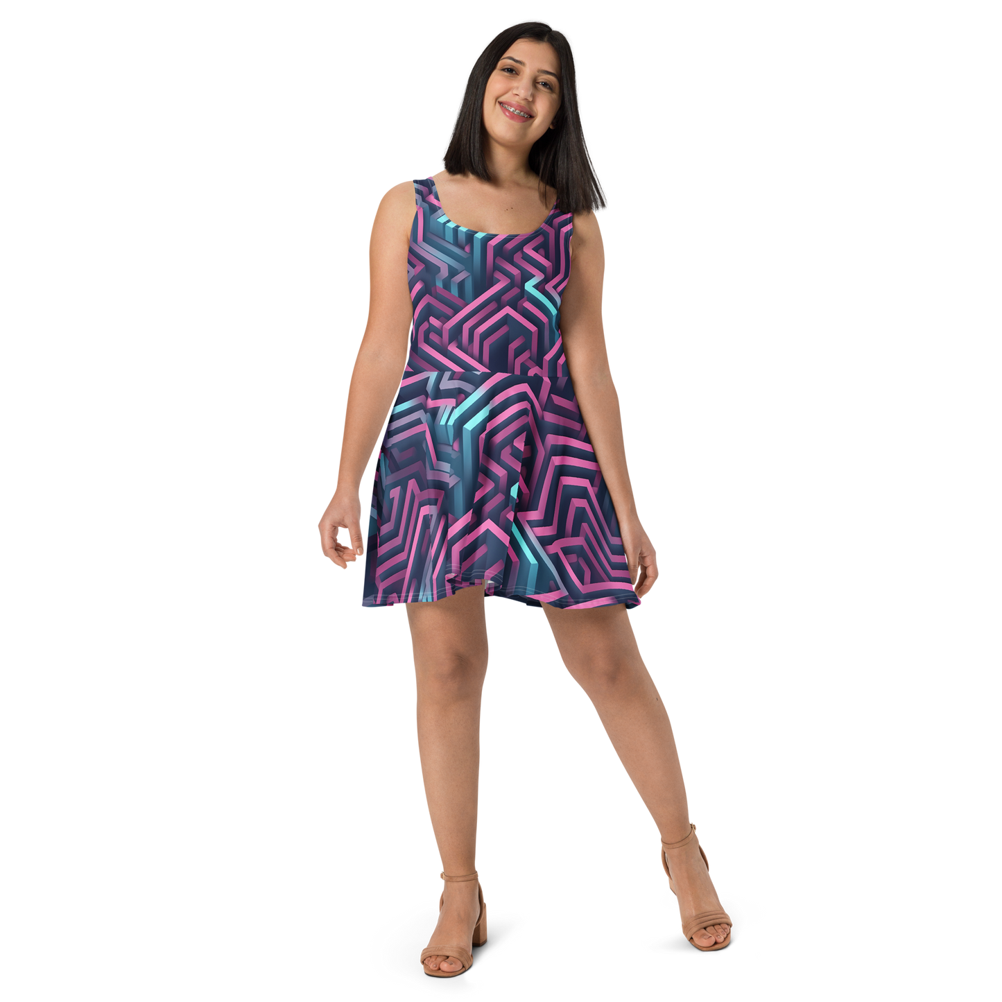 3D Maze Illusion | 3D Patterns | All-Over Print Skater Dress - #4