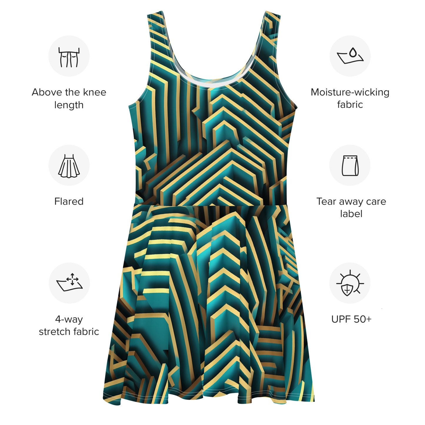 3D Maze Illusion | 3D Patterns | All-Over Print Skater Dress - #5