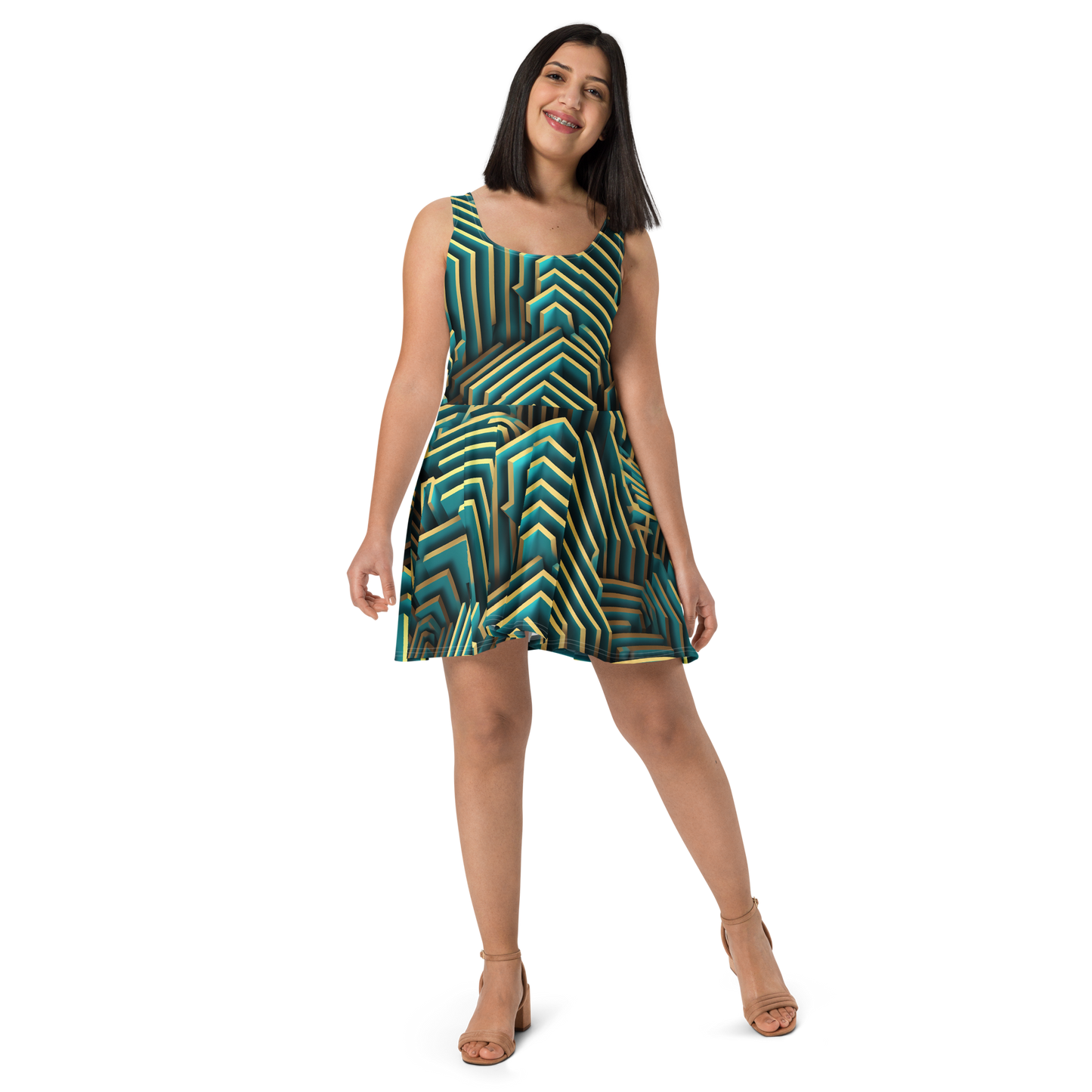 3D Maze Illusion | 3D Patterns | All-Over Print Skater Dress - #5