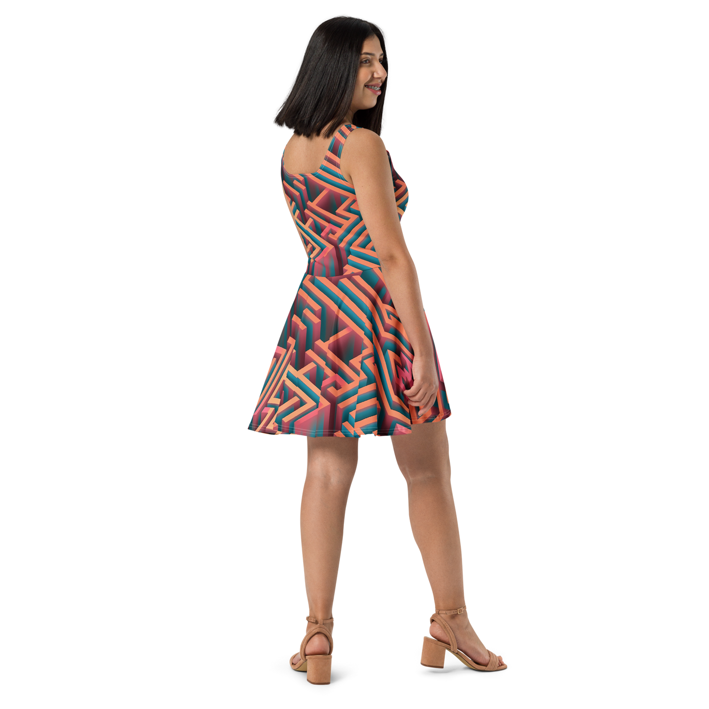 3D Maze Illusion | 3D Patterns | All-Over Print Skater Dress - #1