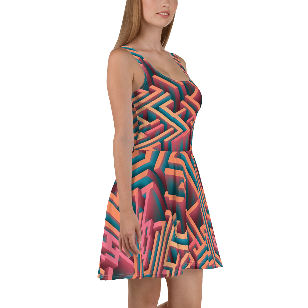 3D Maze Illusion | 3D Patterns | All-Over Print Skater Dress - #1