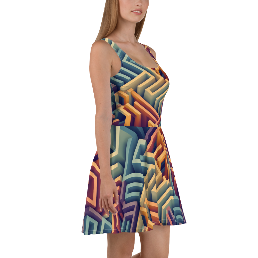 3D Maze Illusion | 3D Patterns | All-Over Print Skater Dress - #3