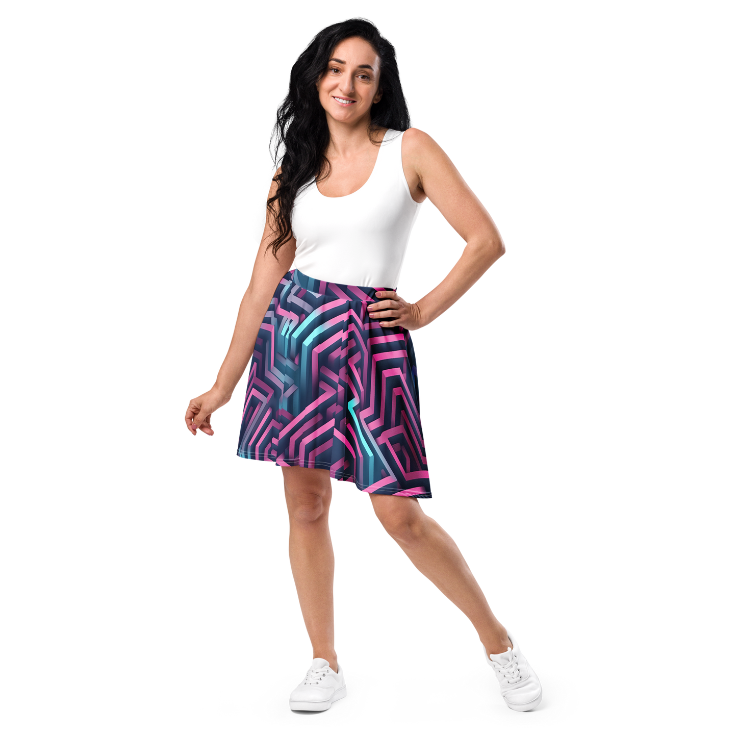 3D Maze Illusion | 3D Patterns | All-Over Print Skater Skirt - #4