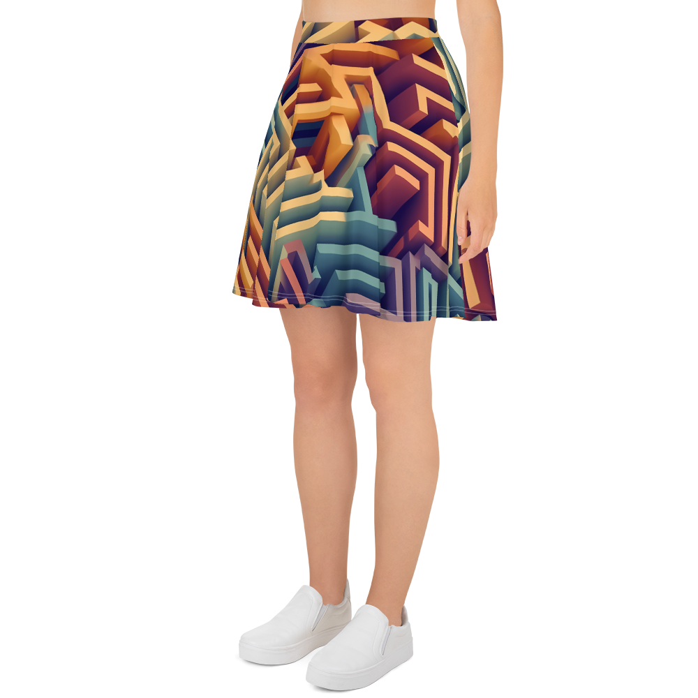 3D Maze Illusion | 3D Patterns | All-Over Print Skater Skirt - #3