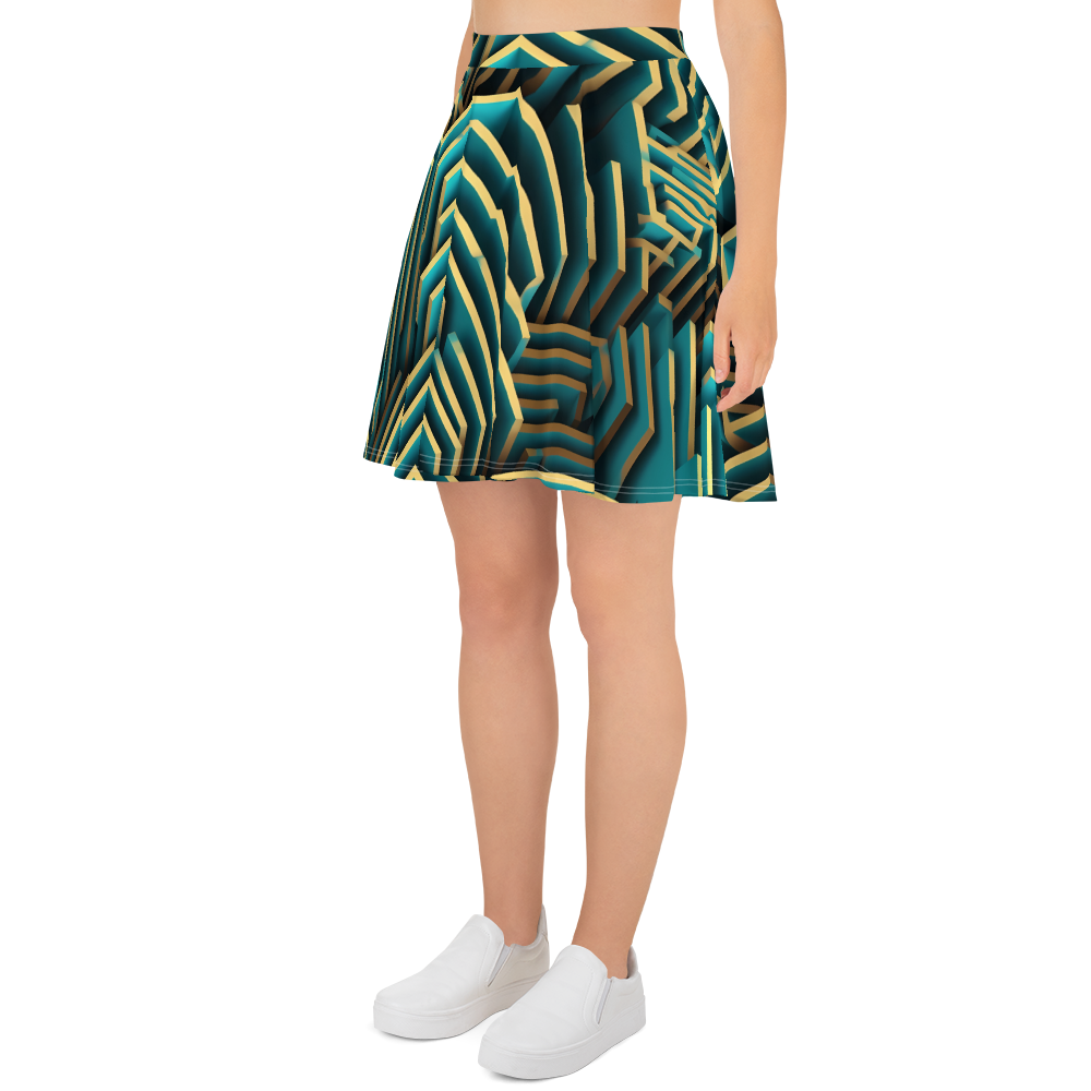 3D Maze Illusion | 3D Patterns | All-Over Print Skater Skirt - #5