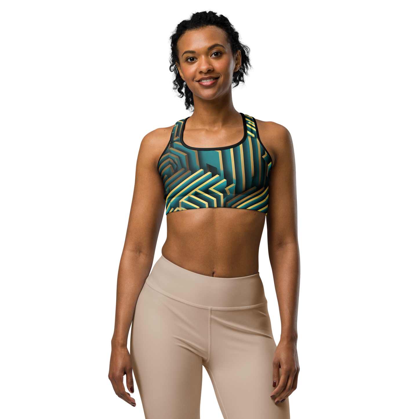 3D Maze Illusion | 3D Patterns | All-Over Print Sports Bra - #5