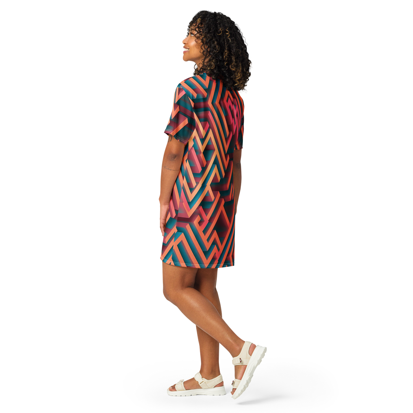 3D Maze Illusion | 3D Patterns | All-Over Print T-Shirt Dress - #1