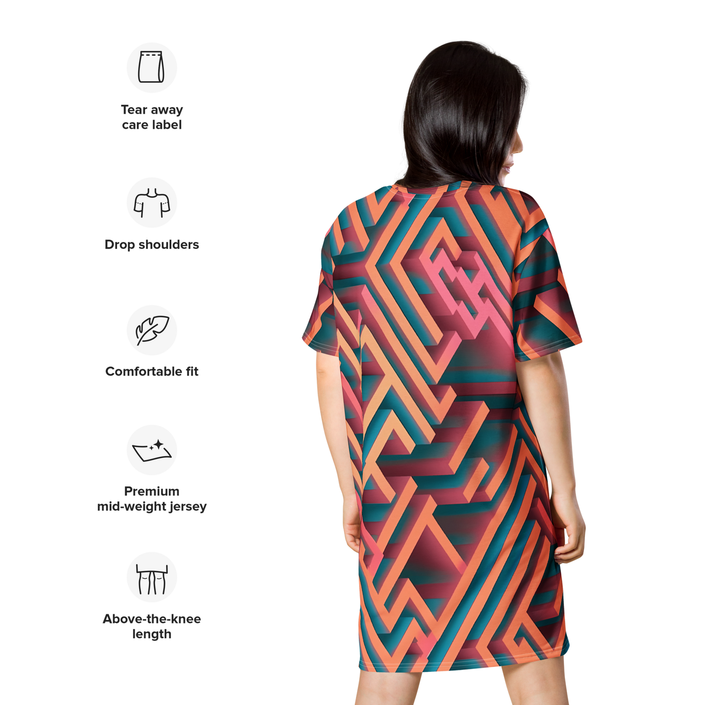 3D Maze Illusion | 3D Patterns | All-Over Print T-Shirt Dress - #1